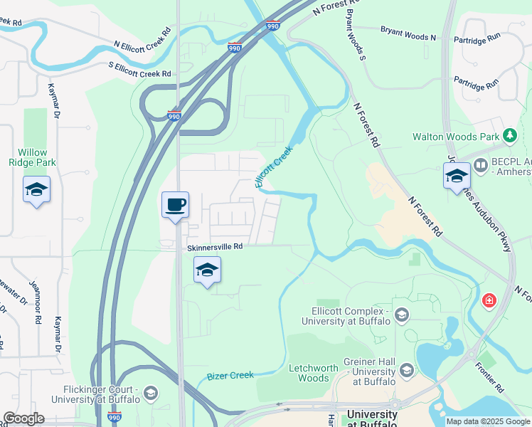 map of restaurants, bars, coffee shops, grocery stores, and more near 5 Beacon Park in Buffalo