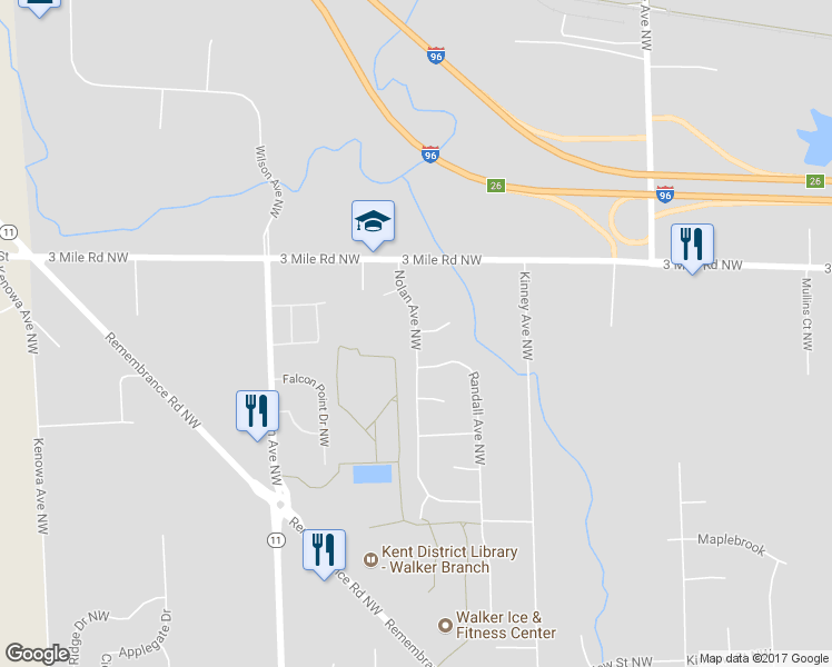 map of restaurants, bars, coffee shops, grocery stores, and more near 2695 Nolan Avenue Northwest in Grand Rapids