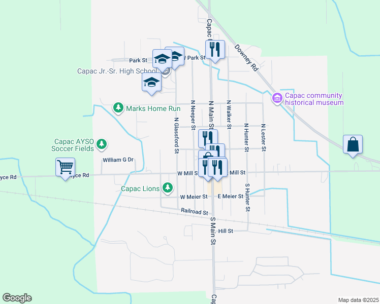 map of restaurants, bars, coffee shops, grocery stores, and more near 113 North Neeper Street in Capac