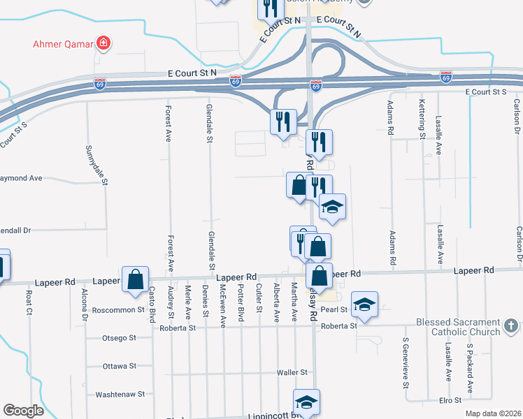 map of restaurants, bars, coffee shops, grocery stores, and more near 1488 Belsay Road in Burton