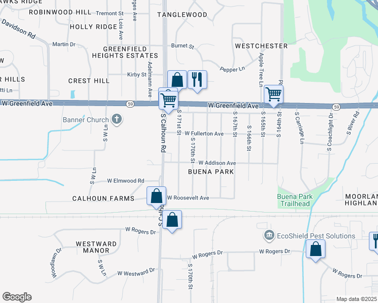 map of restaurants, bars, coffee shops, grocery stores, and more near 1537 South 170th Street in New Berlin