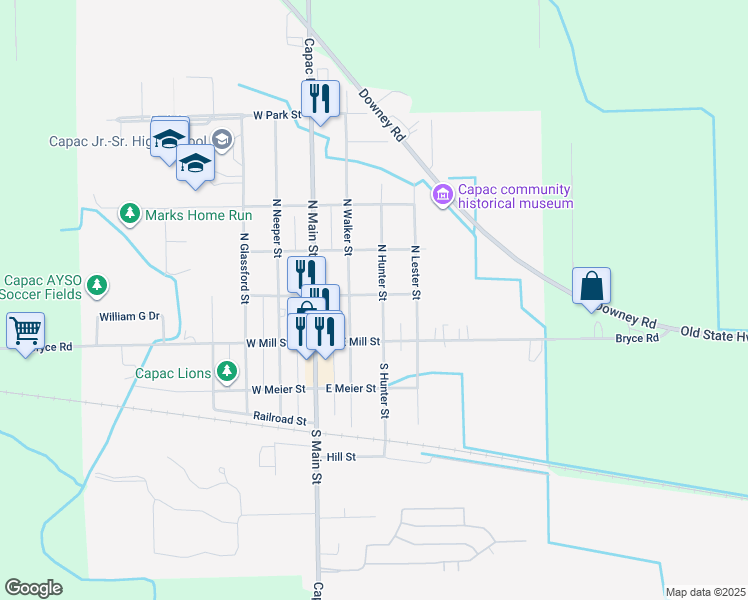 map of restaurants, bars, coffee shops, grocery stores, and more near 208 East Church Street in Capac