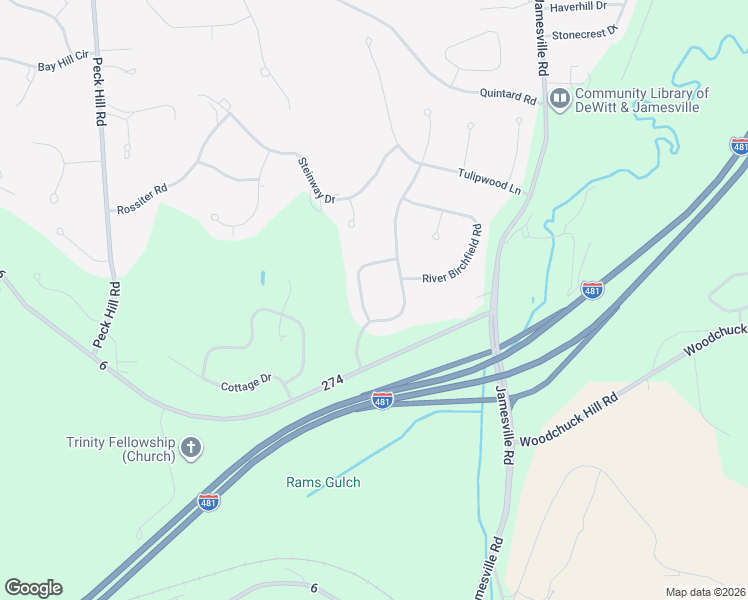 map of restaurants, bars, coffee shops, grocery stores, and more near 6414 Cricklewood Green Ln in Jamesville