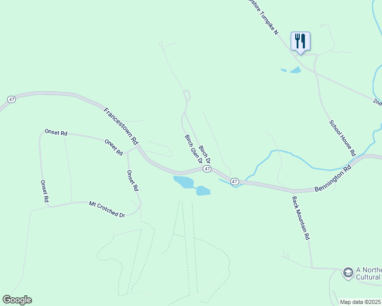 map of restaurants, bars, coffee shops, grocery stores, and more near 17 Birch Glen Drive in Bennington