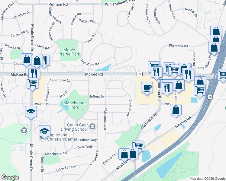map of restaurants, bars, coffee shops, grocery stores, and more near 6117 Roseberg Road in Madison
