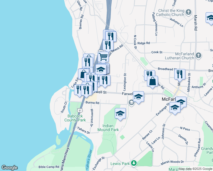map of restaurants, bars, coffee shops, grocery stores, and more near 4806 Dale Street in McFarland