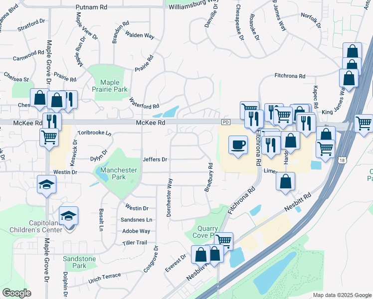 map of restaurants, bars, coffee shops, grocery stores, and more near 6117 Roseberg Road in Madison