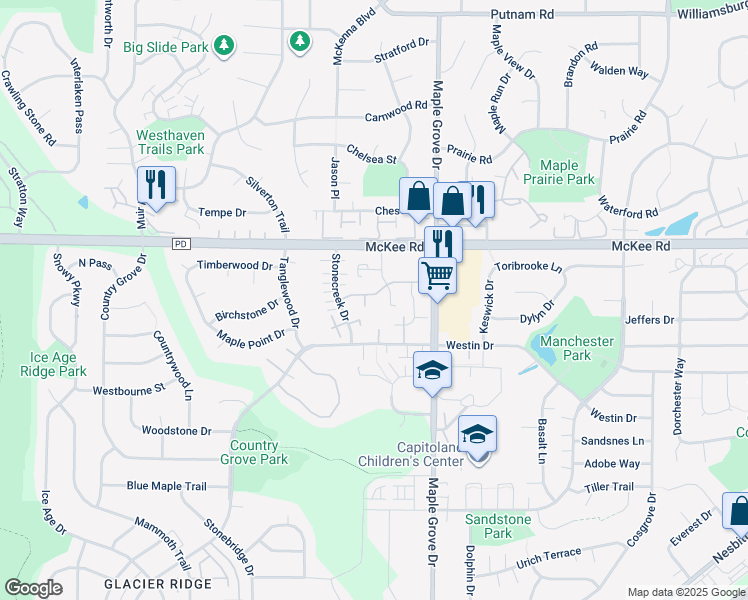 map of restaurants, bars, coffee shops, grocery stores, and more near 3245 Stonecreek Drive in Madison