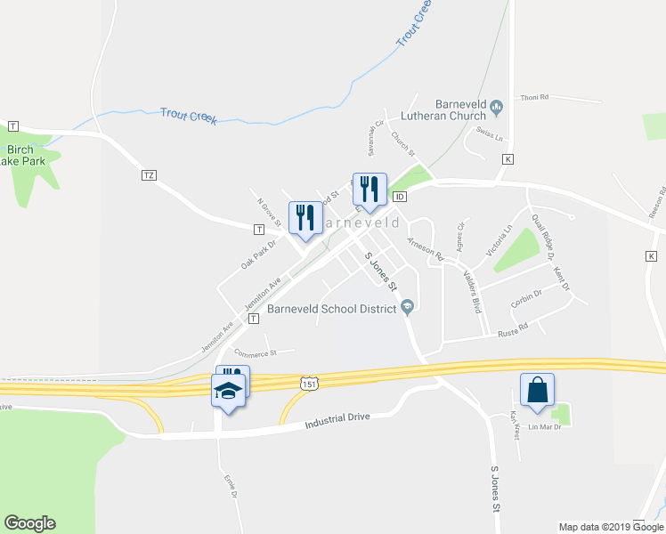 map of restaurants, bars, coffee shops, grocery stores, and more near 203 West Orbison Street in Barneveld