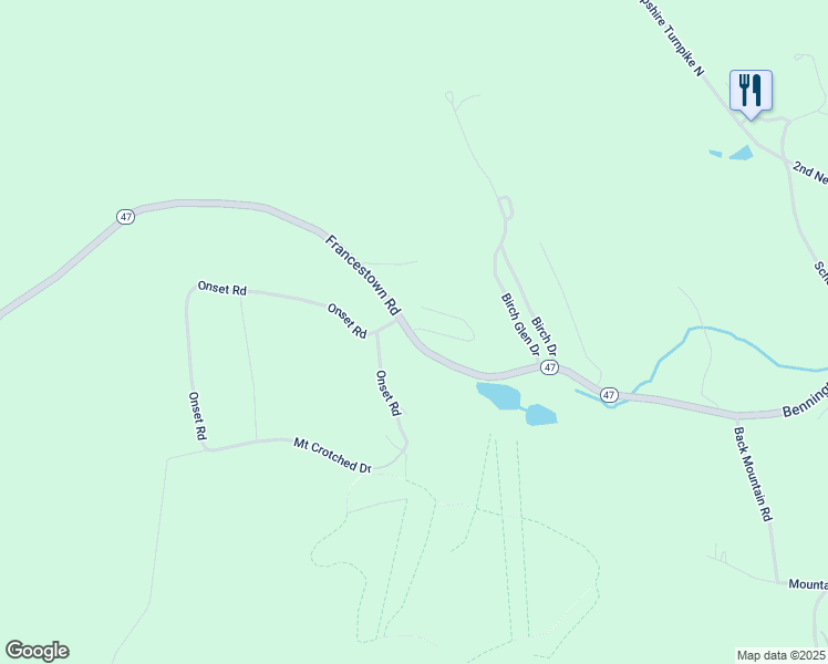 map of restaurants, bars, coffee shops, grocery stores, and more near 576 Francestown Road in Bennington