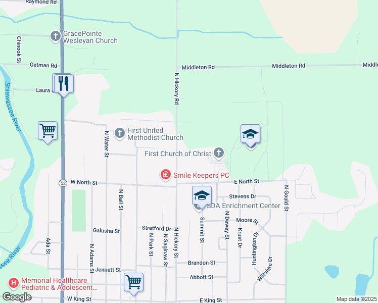map of restaurants, bars, coffee shops, grocery stores, and more near 485 Velma Drive in Owosso