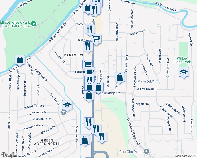 map of restaurants, bars, coffee shops, grocery stores, and more near 2165 Niagara Falls Boulevard in Buffalo