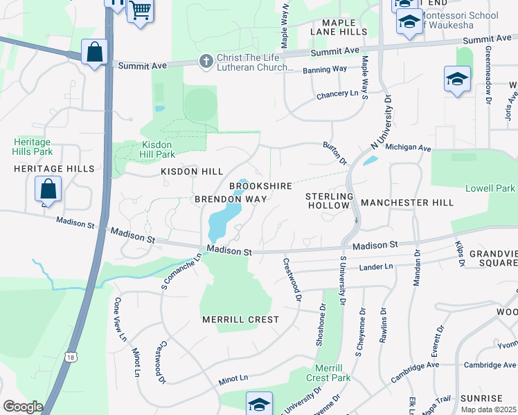 map of restaurants, bars, coffee shops, grocery stores, and more near 115 East Sutton Place in Waukesha