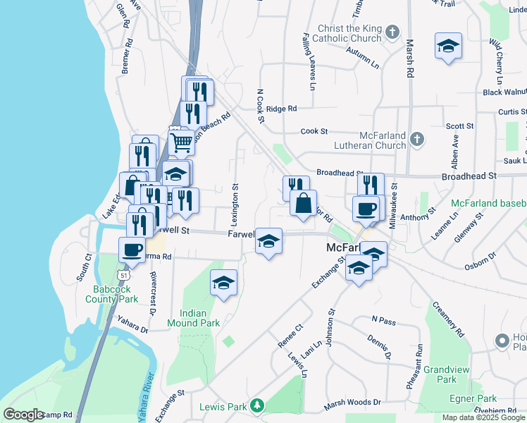 map of restaurants, bars, coffee shops, grocery stores, and more near 5903 Spartan Drive in McFarland