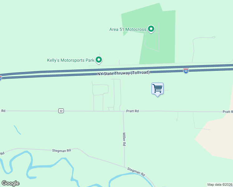 map of restaurants, bars, coffee shops, grocery stores, and more near 3233 Pratt Road in Batavia