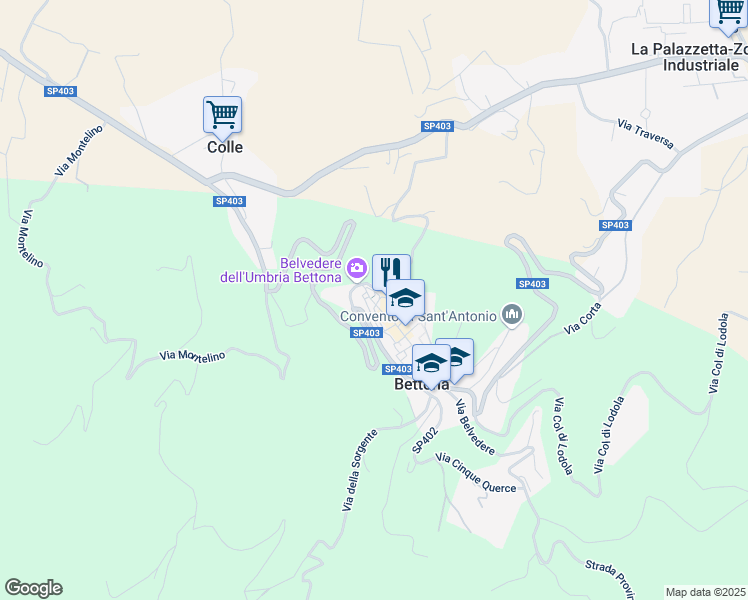 map of restaurants, bars, coffee shops, grocery stores, and more near 2 Via Montelauro in Bettona