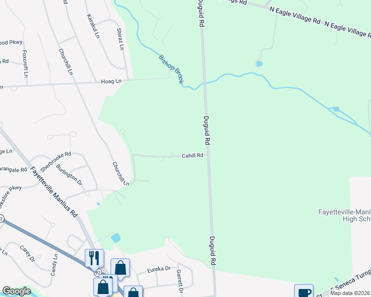 map of restaurants, bars, coffee shops, grocery stores, and more near 7859 Cahill Road in Manlius