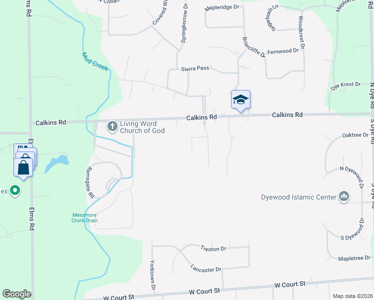 map of restaurants, bars, coffee shops, grocery stores, and more near 1064 Jacob Trail in Flint