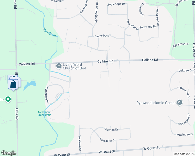 map of restaurants, bars, coffee shops, grocery stores, and more near 1064 Jacob Trail in Flint
