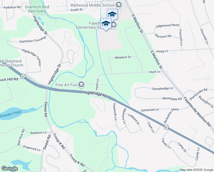 map of restaurants, bars, coffee shops, grocery stores, and more near 7500 Hunt Lane in Fayetteville