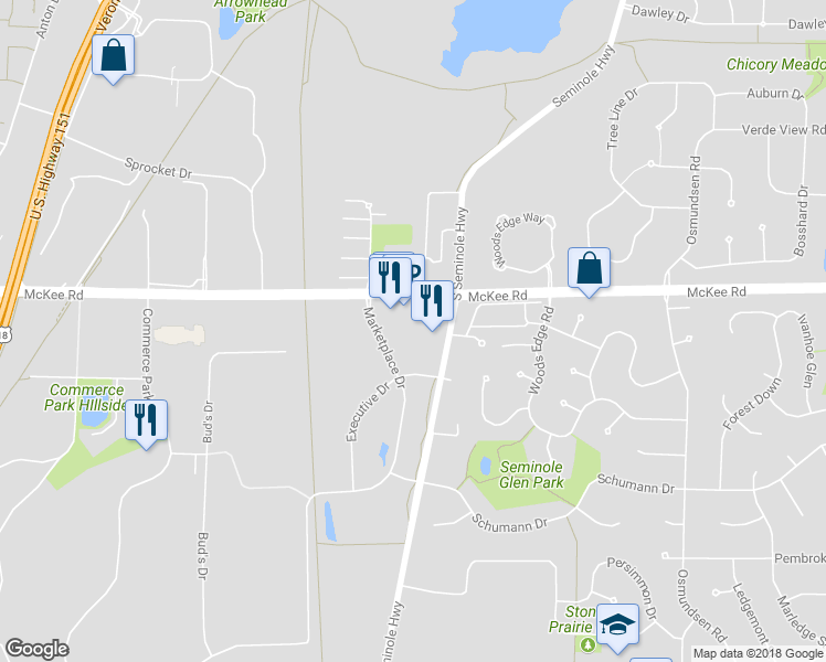 map of restaurants, bars, coffee shops, grocery stores, and more near 5955 McKee Rd in Fitchburg