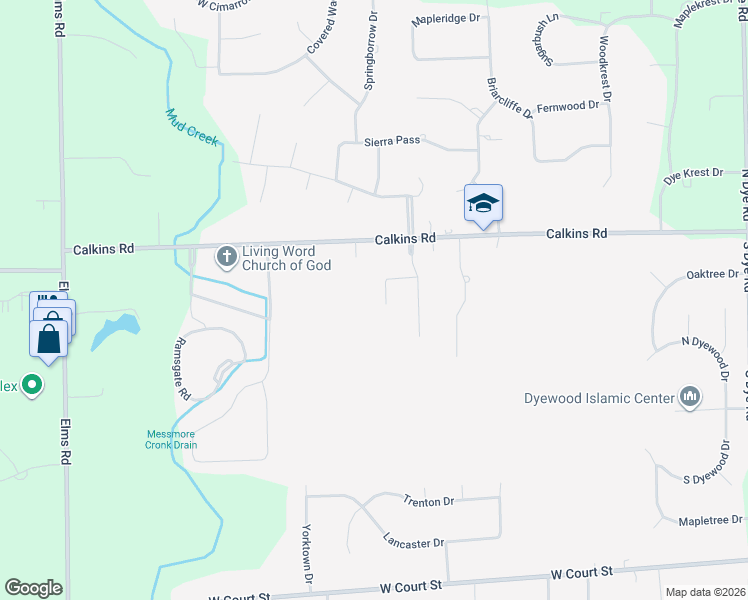 map of restaurants, bars, coffee shops, grocery stores, and more near 1064 Jacob Trail in Flint