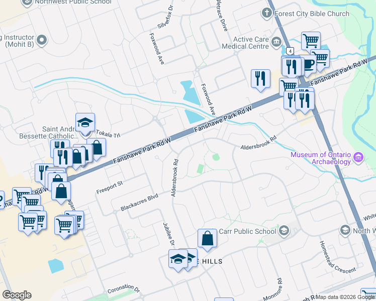 map of restaurants, bars, coffee shops, grocery stores, and more near 1772 Aldersbrook Road in London