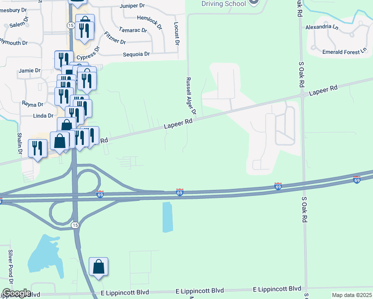 map of restaurants, bars, coffee shops, grocery stores, and more near 10266 Lapeer Road in Davison