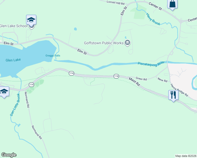map of restaurants, bars, coffee shops, grocery stores, and more near Tatro Drive in Goffstown