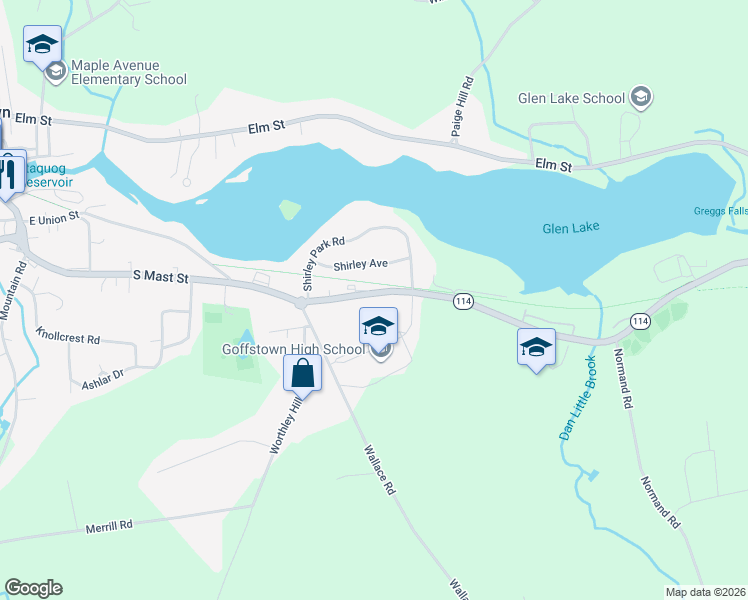 map of restaurants, bars, coffee shops, grocery stores, and more near 134 South Mast Street in Goffstown