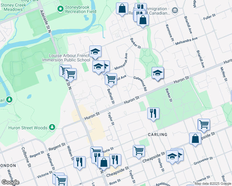 map of restaurants, bars, coffee shops, grocery stores, and more near 301 Wedgewood Drive in London