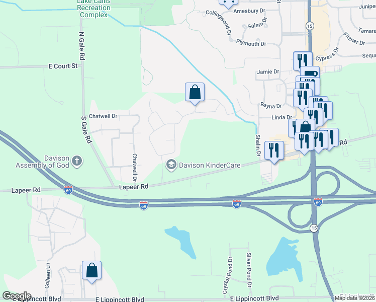 map of restaurants, bars, coffee shops, grocery stores, and more near 9255 Lapeer Road in Davison