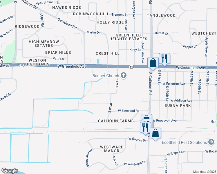 map of restaurants, bars, coffee shops, grocery stores, and more near 17723 West Westview Lane in New Berlin