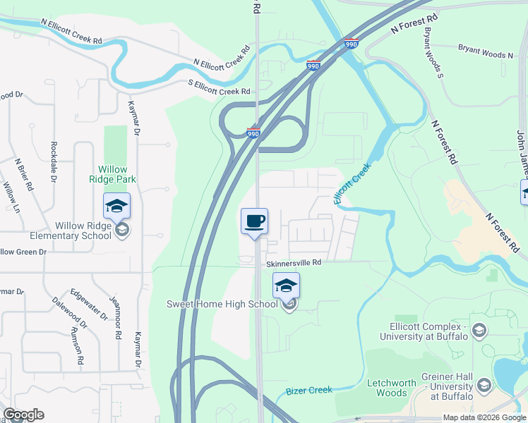 map of restaurants, bars, coffee shops, grocery stores, and more near 1991 Sweet Home Road in Buffalo