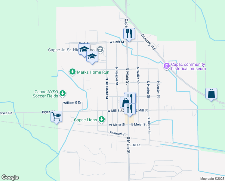 map of restaurants, bars, coffee shops, grocery stores, and more near 113 North Neeper Street in Capac