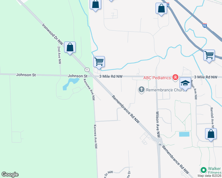 map of restaurants, bars, coffee shops, grocery stores, and more near 4676 Remembrance Road Northwest in Grand Rapids