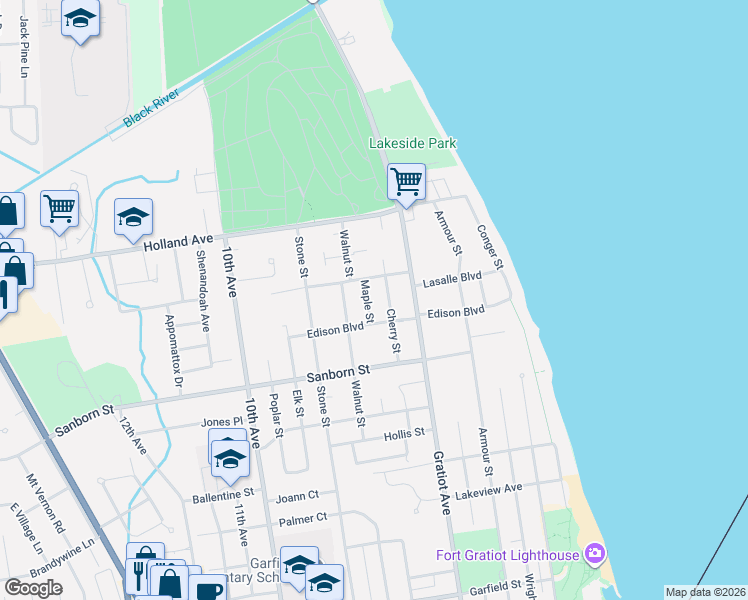 map of restaurants, bars, coffee shops, grocery stores, and more near 905 Edison Boulevard in Port Huron