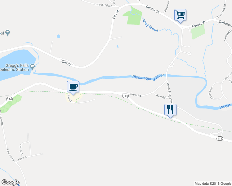 map of restaurants, bars, coffee shops, grocery stores, and more near 148 Mast Road in Goffstown