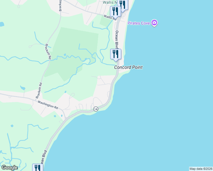 map of restaurants, bars, coffee shops, grocery stores, and more near 1381 Ocean Boulevard in Rye