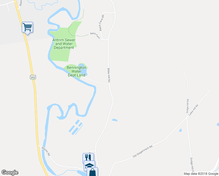 map of restaurants, bars, coffee shops, grocery stores, and more near 172 Bible Hill Road in Bennington