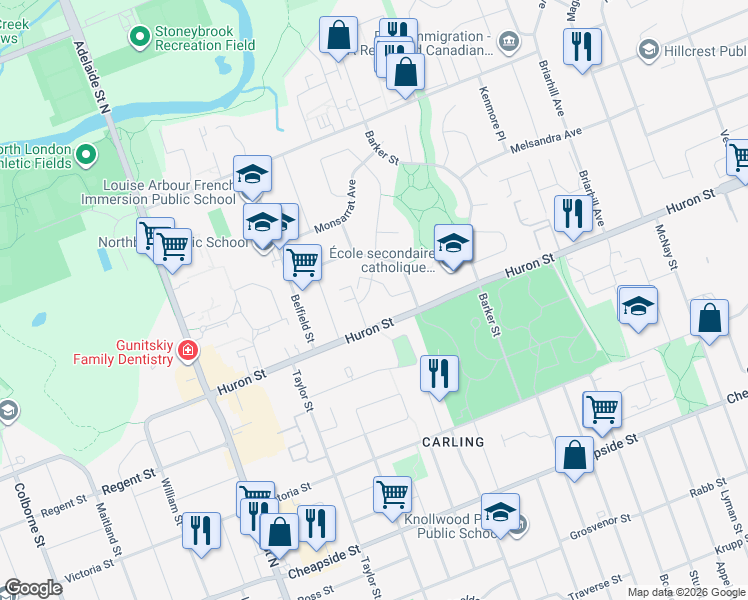 map of restaurants, bars, coffee shops, grocery stores, and more near 45 Gatewood Place in London
