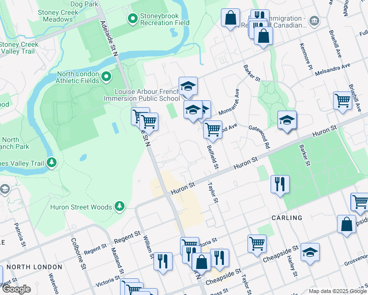 map of restaurants, bars, coffee shops, grocery stores, and more near in London
