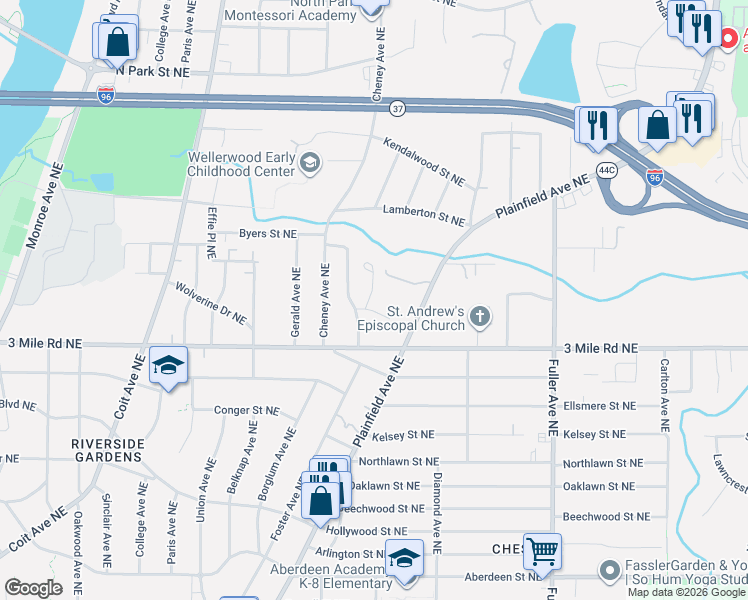map of restaurants, bars, coffee shops, grocery stores, and more near 2914 Remy Court Northeast in Grand Rapids