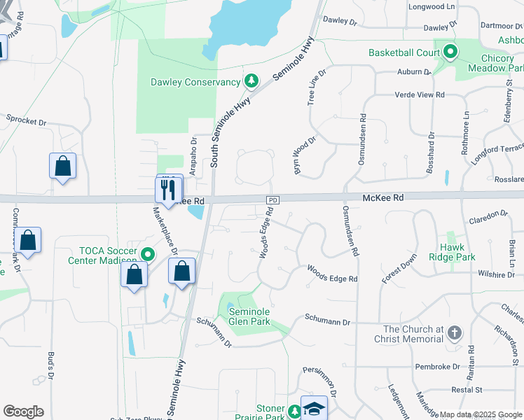 map of restaurants, bars, coffee shops, grocery stores, and more near 5940 Seminole Centre Court in Fitchburg