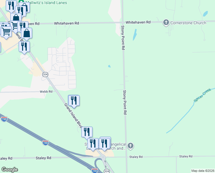 map of restaurants, bars, coffee shops, grocery stores, and more near 1968 Stony Point Road in Grand Island