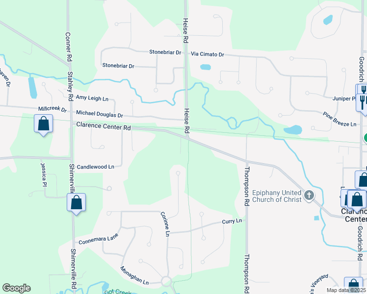map of restaurants, bars, coffee shops, grocery stores, and more near 9105 Clarence Center Road in Clarence Center