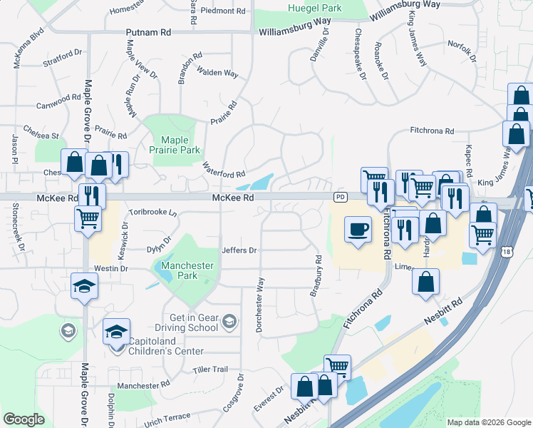map of restaurants, bars, coffee shops, grocery stores, and more near 3238 Dorchester Way in Madison