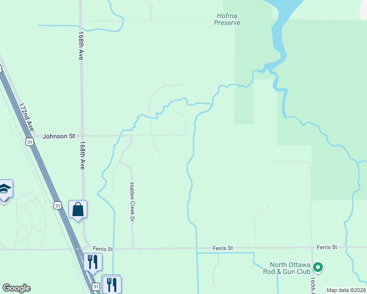 map of restaurants, bars, coffee shops, grocery stores, and more near 16436 Johnson Street in Grand Haven