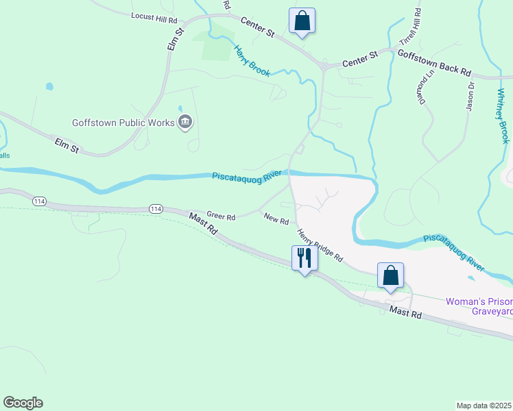 map of restaurants, bars, coffee shops, grocery stores, and more near 45 Greer Road in Goffstown