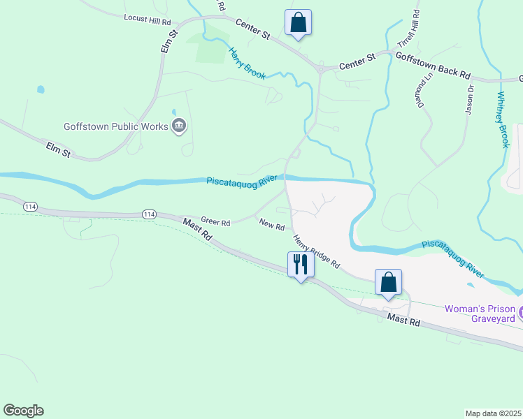 map of restaurants, bars, coffee shops, grocery stores, and more near 45 Greer Road in Goffstown